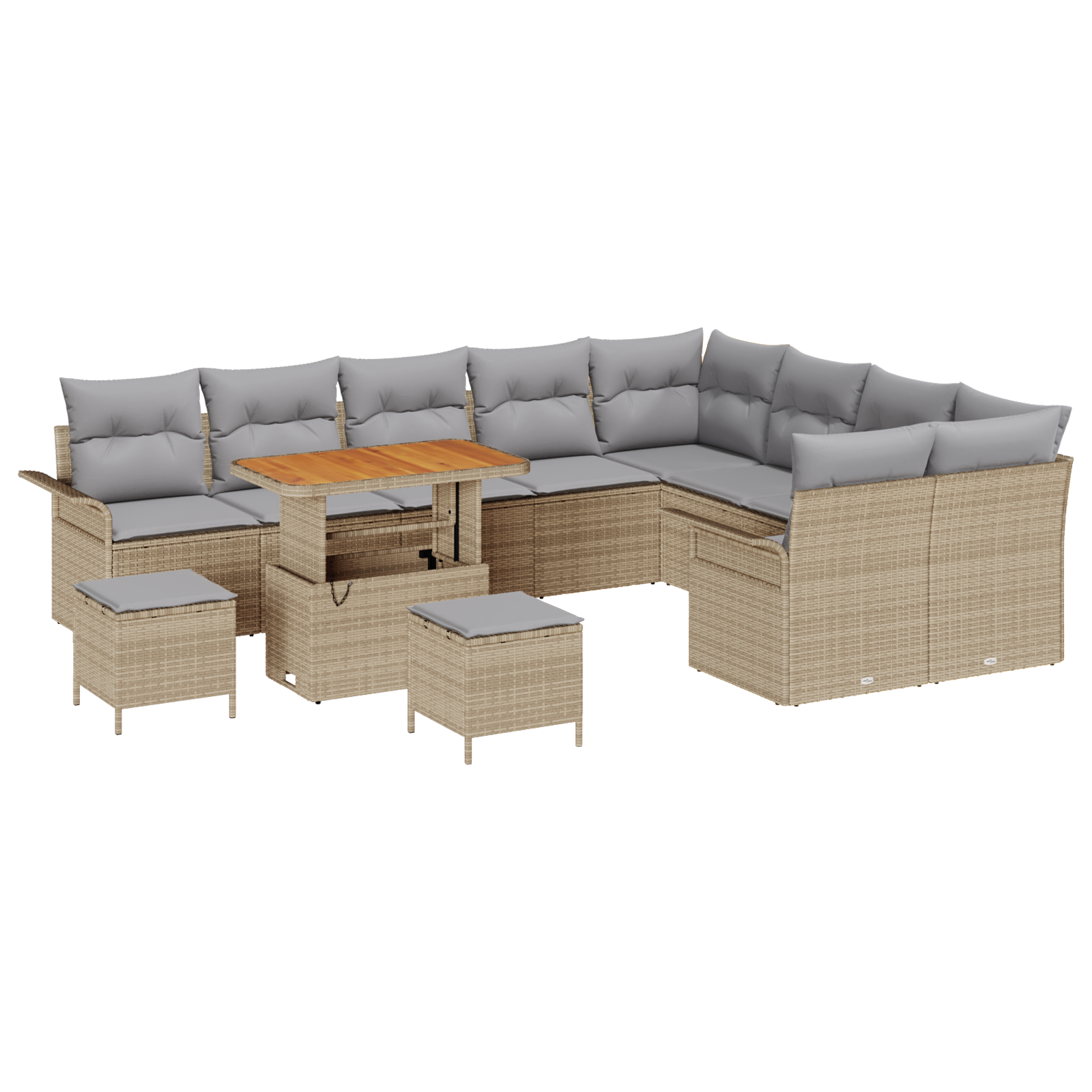 Set Divano da Giardino 12 Pezzi con Cuscini Beige in Rattan Poliestere Acacia