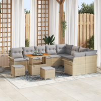 Set Divano da Giardino 12 Pezzi con Cuscini Beige in Rattan Poliestere Acacia