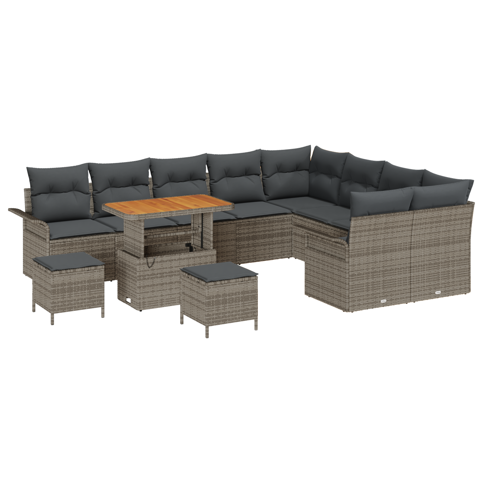 Set Divani Giardino 12 Pezzi con Cuscini Grigio Polyrattan Acacia