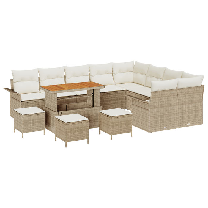 Set Divano da Giardino  13 Pezzi con Cuscini Beige Rattan Polietilene Acacia
