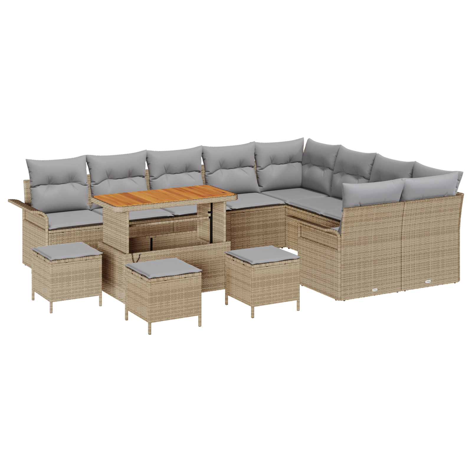 Set divano da giardino da 13 pezzi con cuscini beige in polyrattan acacia