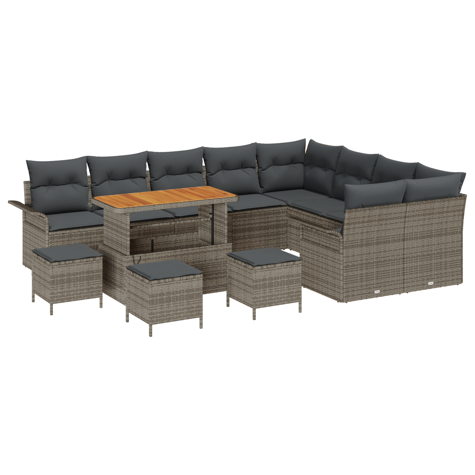 Set Divano da Giardino  13 Pezzi con Cuscini Grigio in Rattan Polirattan Acacia