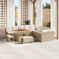 Set Divano Giardino  13 Pezzi con Cuscini Beige Polyrattan Acacia