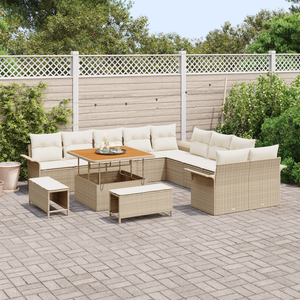 Set Divano Giardino  13 Pezzi con Cuscini Beige Polyrattan Acacia
