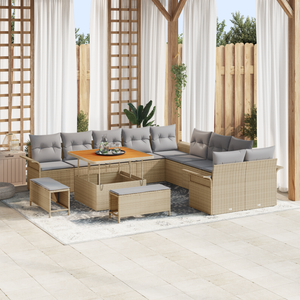 Set divani giardino  13 pezzi con cuscini Beige Polyrattan Acacia