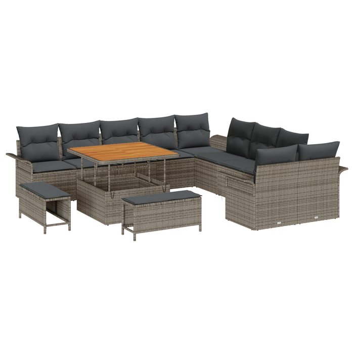 Set Divano da Giardino  13 Pezzi con Cuscini Grigio Polyrattan Acacia