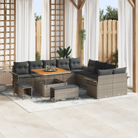 Set Divano da Giardino  13 Pezzi con Cuscini Grigio Polyrattan Acacia