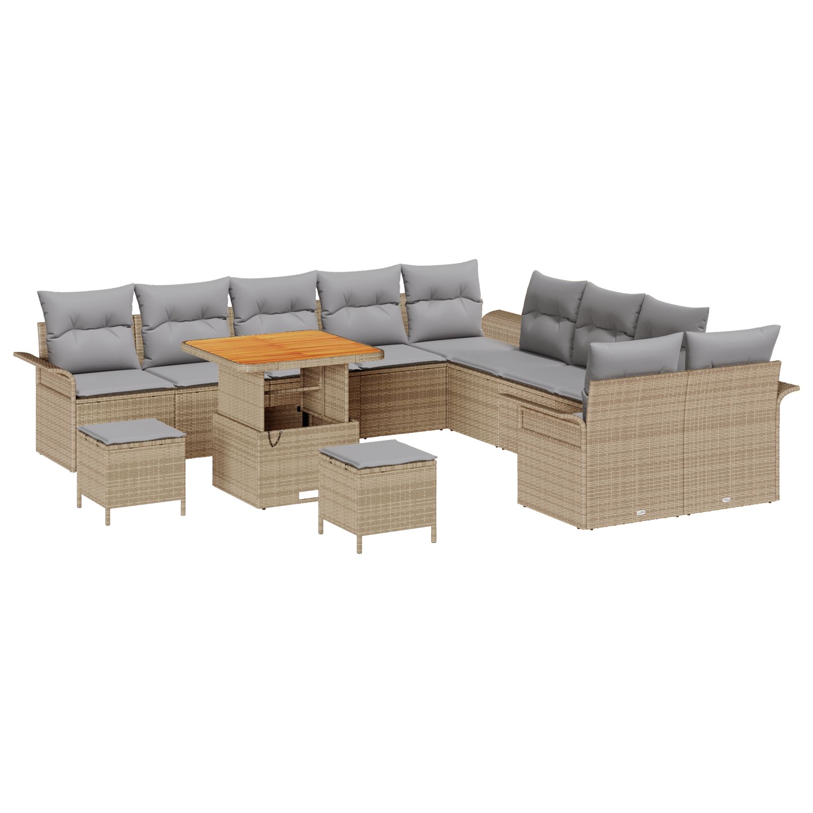 Set Divano da Giardino da 13 Pezzi con Cuscini Beige Rattan Acacia