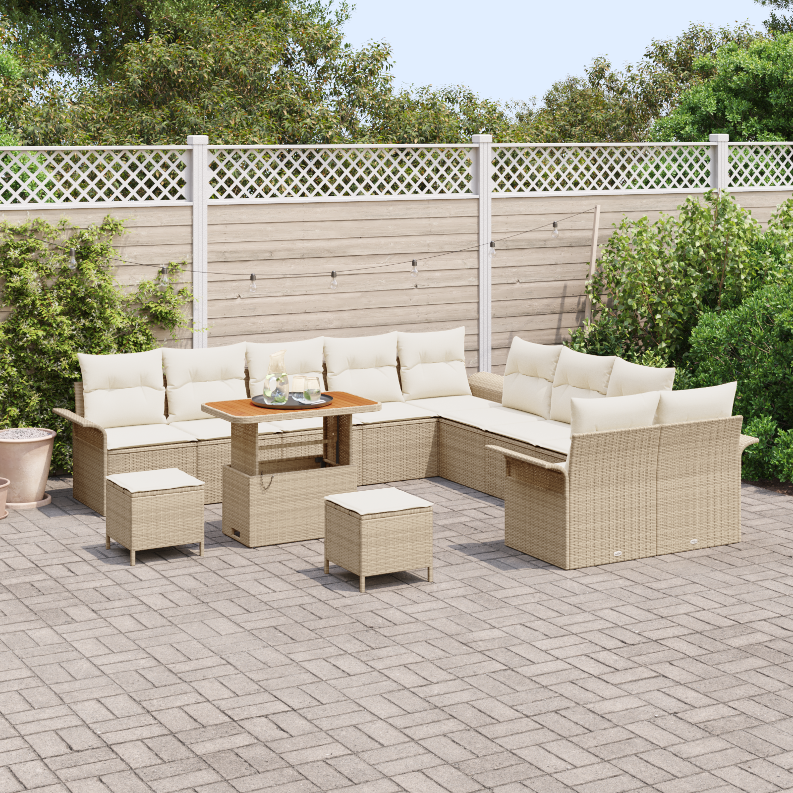 Set di divano da giardino da 13 pezzi con cuscini Beige Polyrattan Acacia
