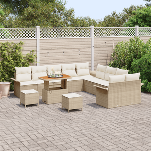 Set di divano da giardino da 13 pezzi con cuscini Beige Polyrattan Acacia