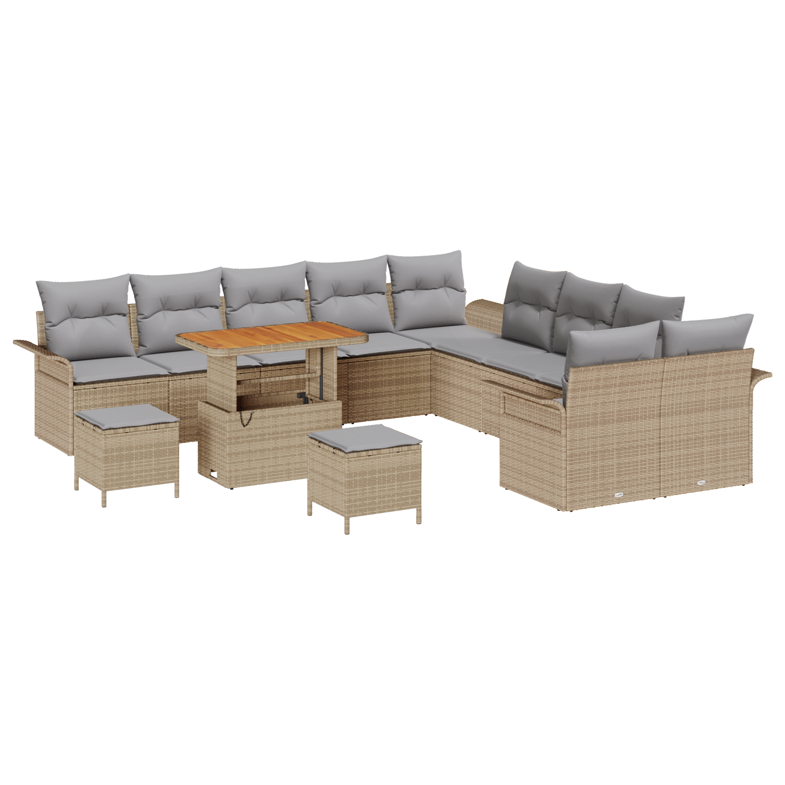 Set di Sofà da Giardino  13 Pezzi con Cuscini Beige Rattan Sintetico Acacia