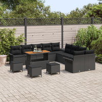 Set da giardino  di 14 pezzi con cuscini neri in polyrattan e acacia
