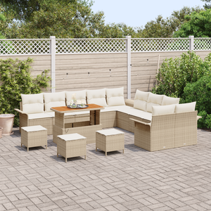 Set da Giardino  14 Pezzi con Cuscini Beige Polyrattan Acacia
