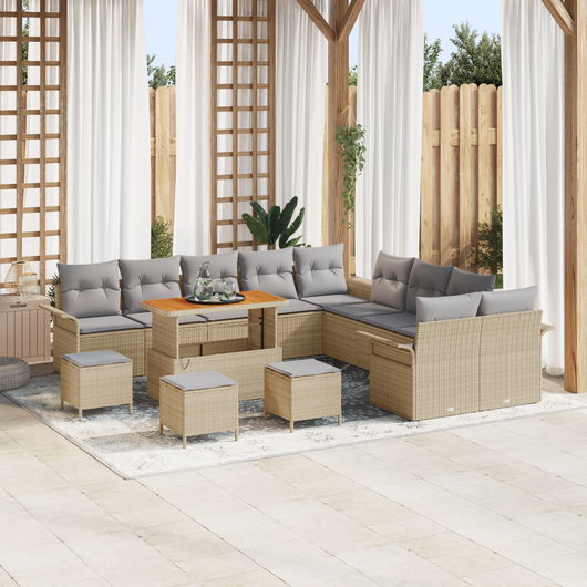 Set Divani Giardino  da 14 pezzi con cuscini beige polyrattan