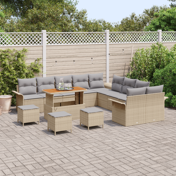 Set Divani Giardino  da 14 pezzi con cuscini beige polyrattan