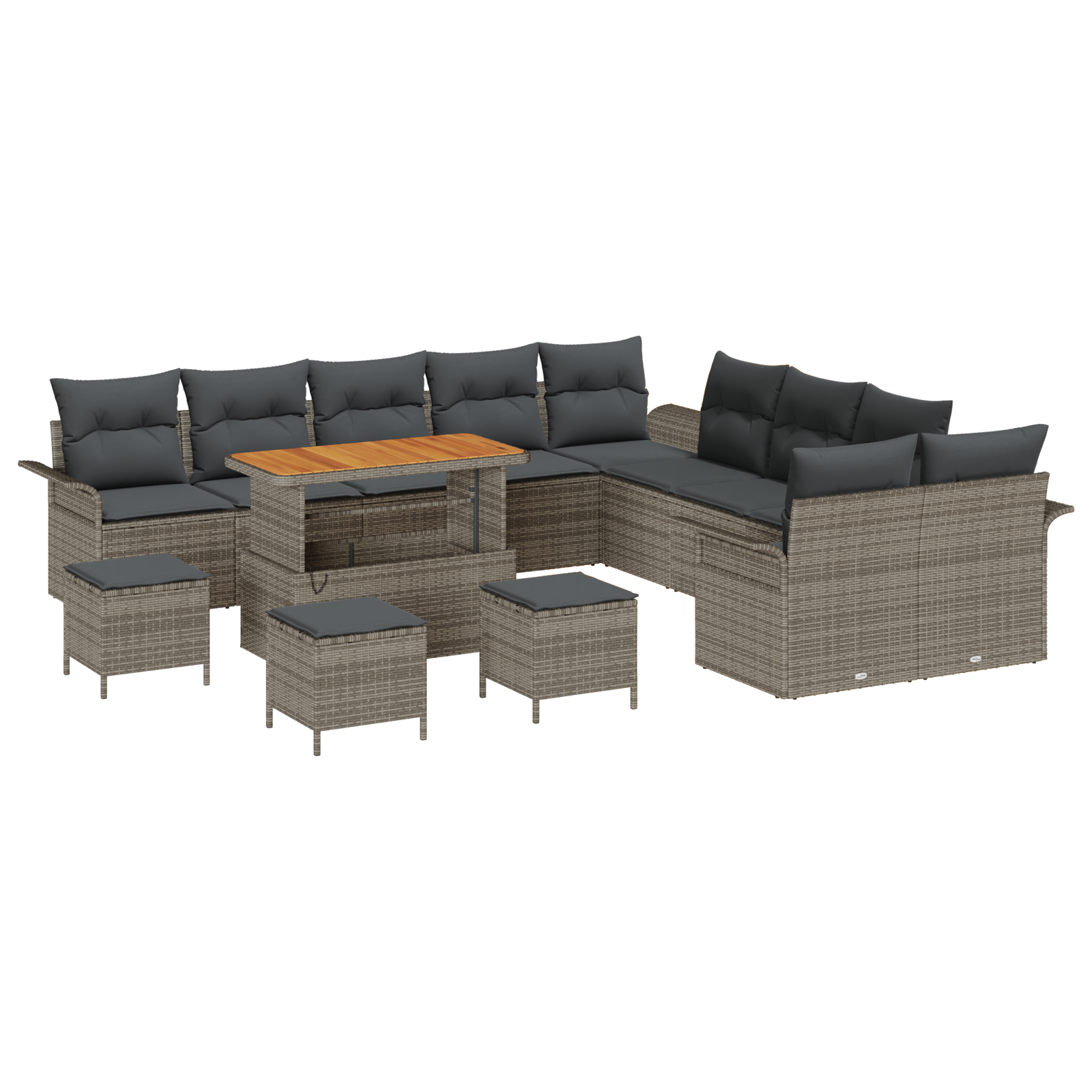 Set Divano da Giardino 14 Pezzi con Cuscini Grigio Polyrattan Acacia