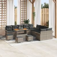 Set Divano da Giardino 14 Pezzi con Cuscini Grigio Polyrattan Acacia