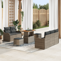 Set di divani da giardino in 8 pezzi con cuscini grigi in rattan poly e acacia