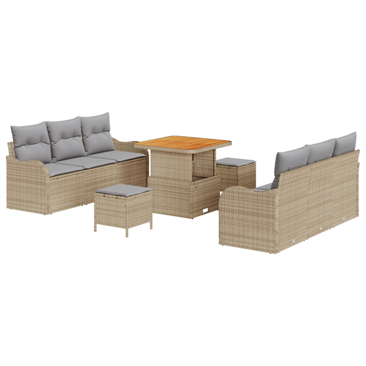 Set Divano Giardino  9 Pezzi con Cuscini Beige in Rattan Sintetico Acacia