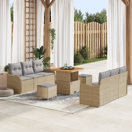 Set Divano Giardino  9 Pezzi con Cuscini Beige in Rattan Sintetico Acacia