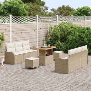 Set di divani da giardino in 9 pezzi con cuscini beige polyrattan acacia