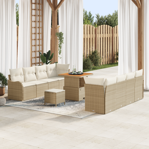 Set di divani da giardino  11 pezzi con cuscini beige rattan poliestere acacia