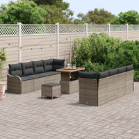 Set di Divani da Giardino 11 Pezzi con Cuscini Grigio Polyrattan Acacia