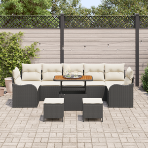 Set di Sofà da Giardino a 10 Pezzi con Cuscini Rattan Polyrattan Nero Acacia