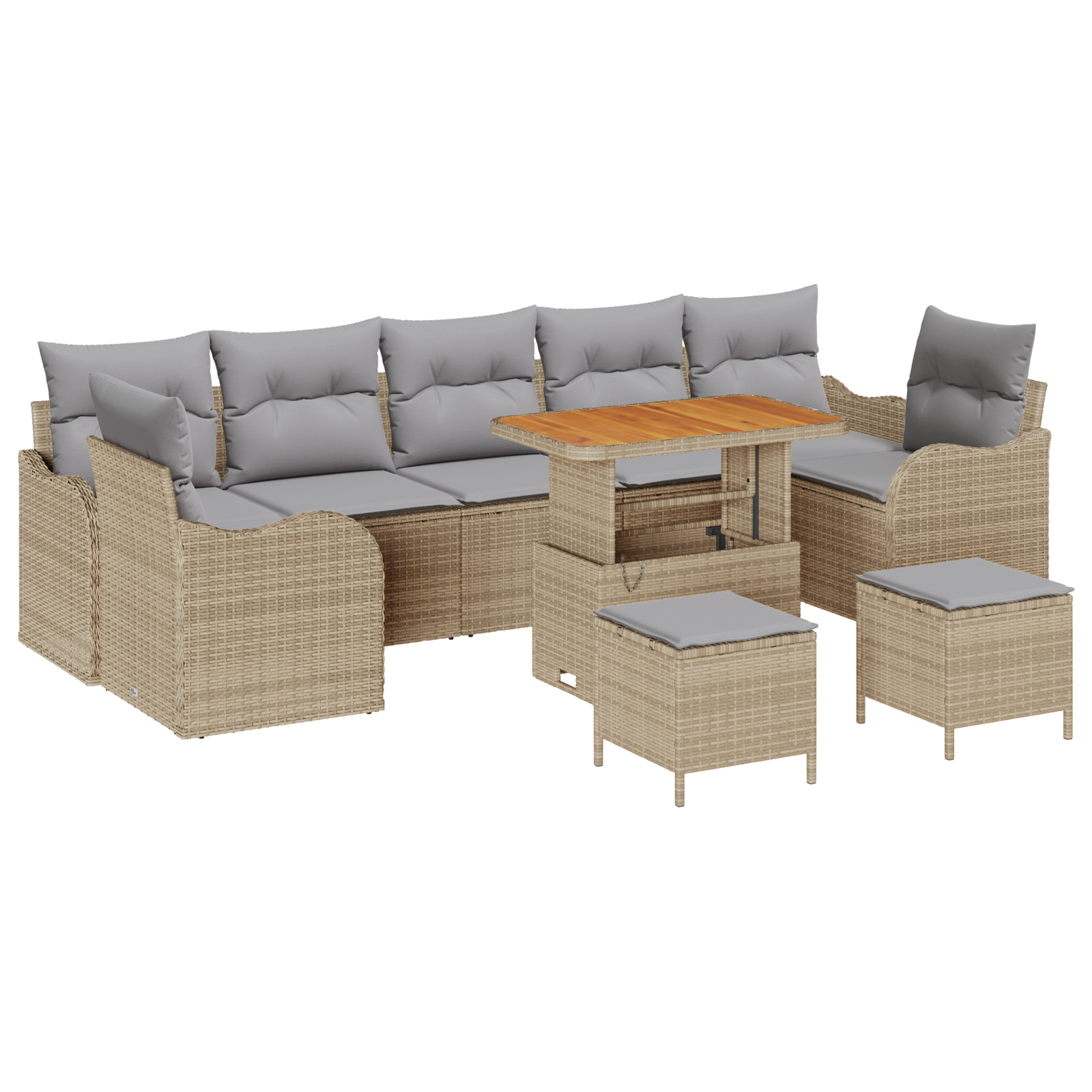 Set Divano da Giardino  10 Pezzi con Cuscini Beige in Rattan e Acacia