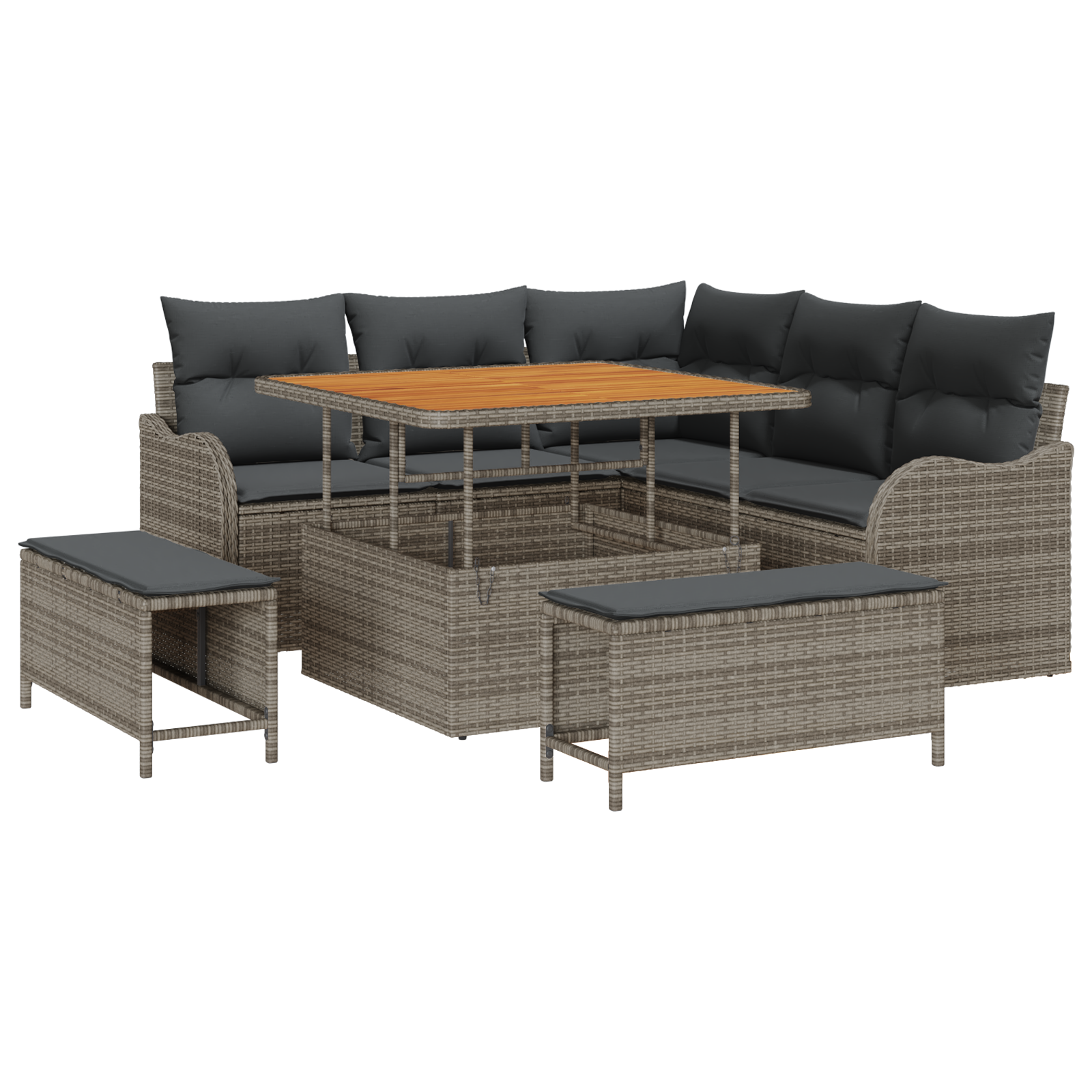 Set di divani da giardino 8 pezzi con cuscini Grigio Rattan Poliestere