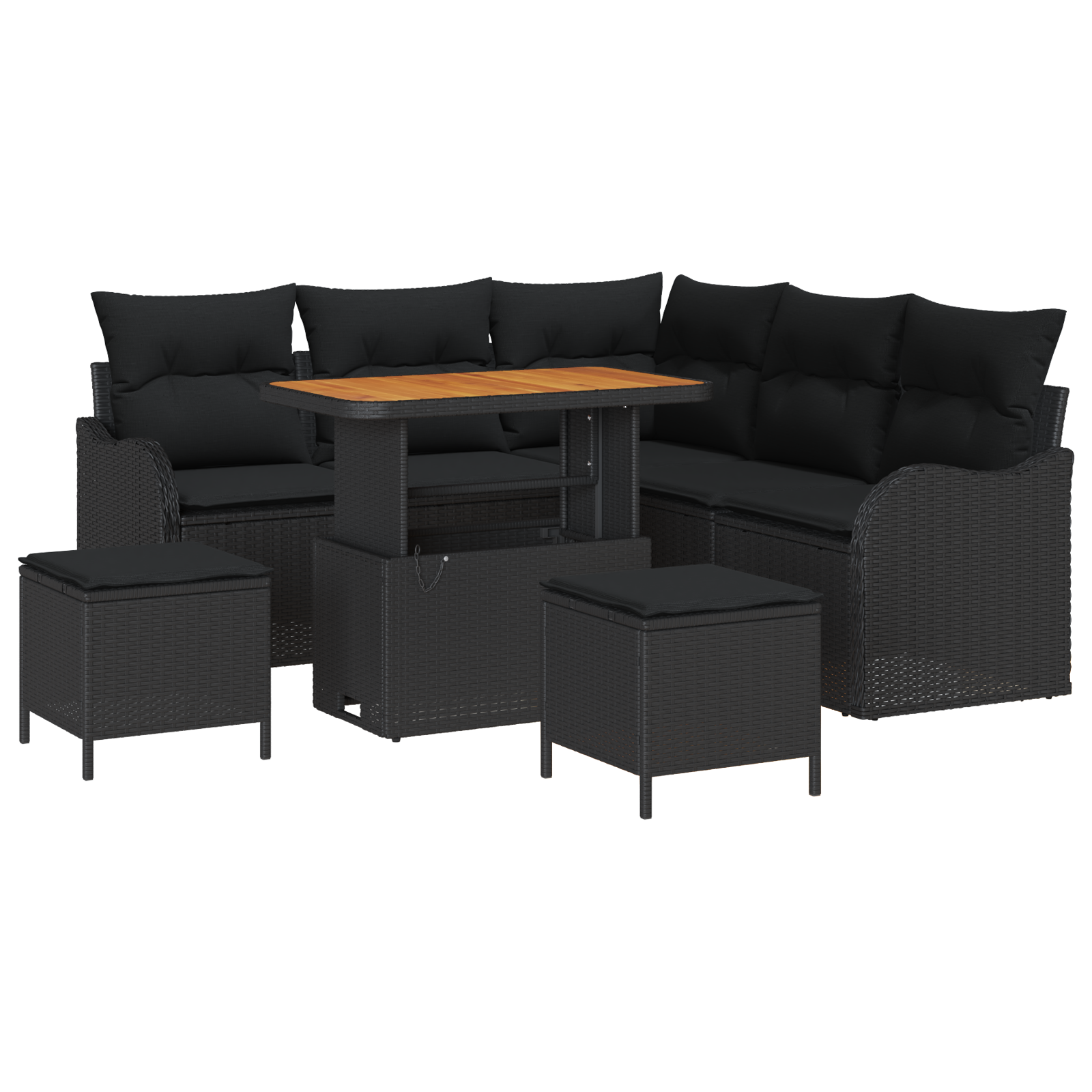 Set da Divano da Giardino  8 Pezzi con Cuscini Rattan Nero Acacia
