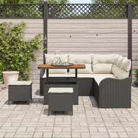 Set Divano da Giardino 8 Pezzi con Cuscini in Rattan Polirattan Nero e Acacia