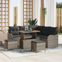 Set divani giardino 8 pezzi con cuscini Grigio Polyrattan Acacia