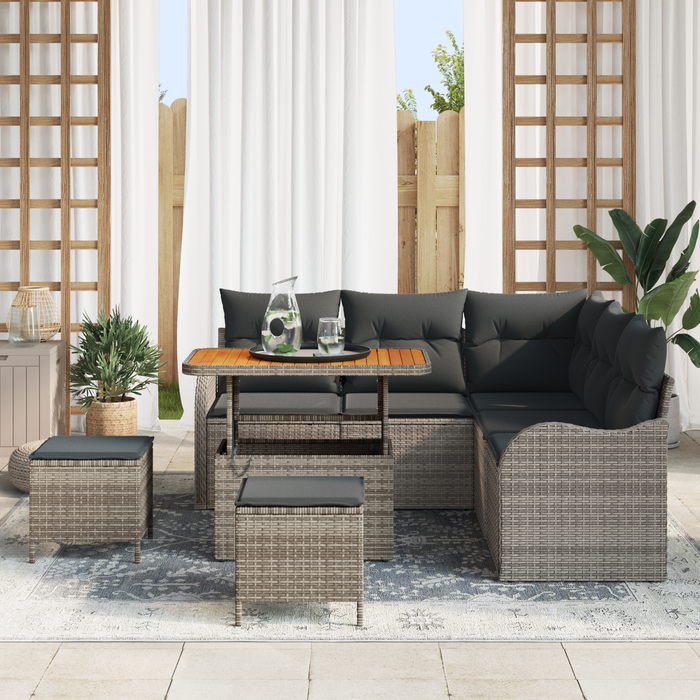Set divani giardino 8 pezzi con cuscini Grigio Polyrattan Acacia