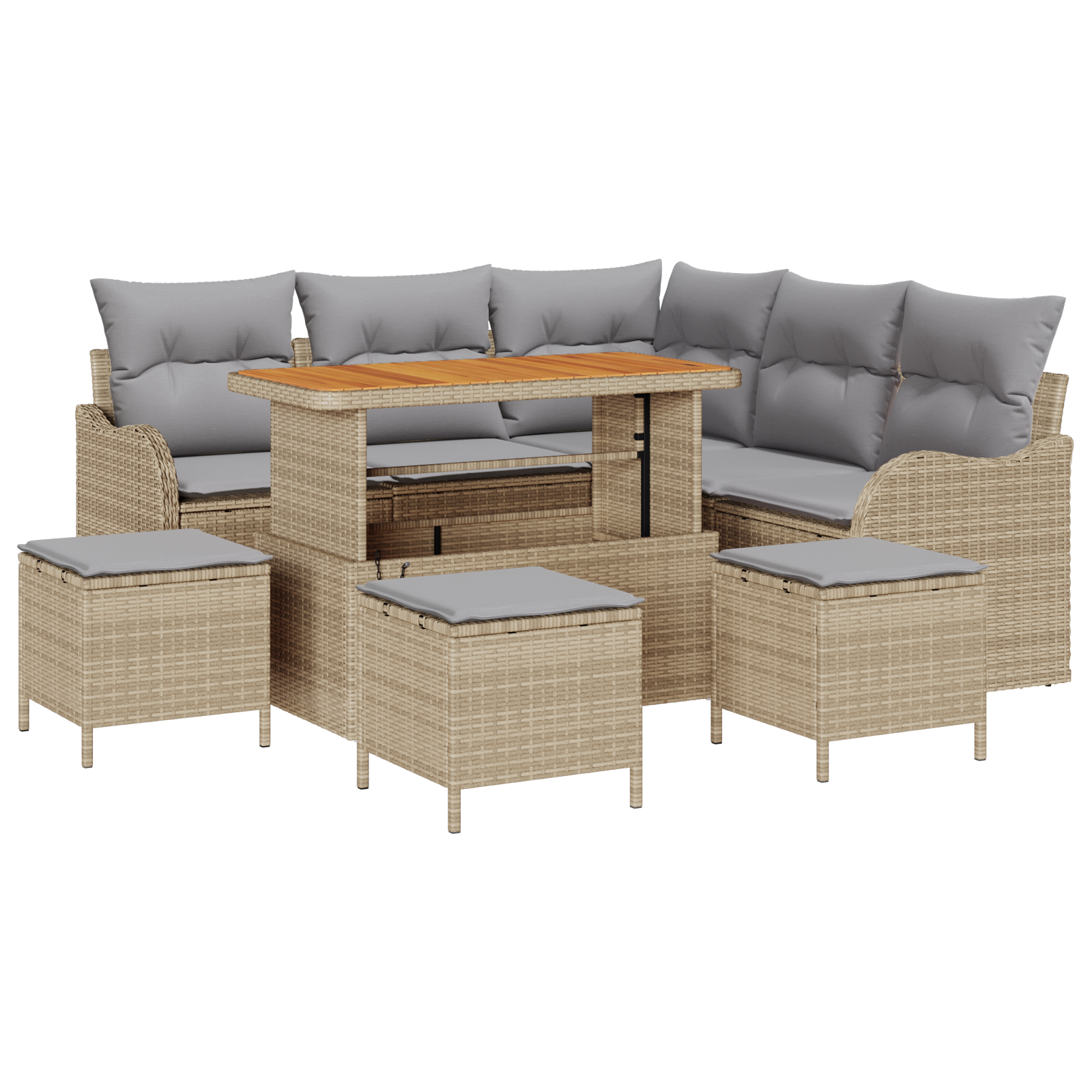 Set Divano da Giardino 9 Pezzi con Cuscini Beige Polyrattan Acacia