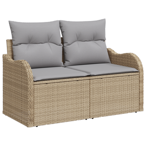 Set Divano da Giardino 9 Pezzi con Cuscini Beige Polyrattan Acacia