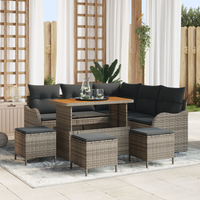 Set Divano da Giardino 9 Pezzi con Cuscini Grigio Rattan Polietilene Acacia