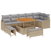 Set di Divani da Giardino  9 Pezzi con Cuscini Beige Polirattan Acacia