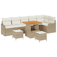 Set Divano da Giardino 9 Pezzi con Cuscini Beige Polyrattan Acacia