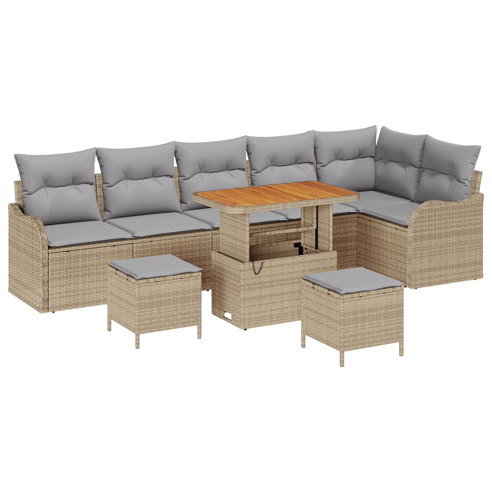 Set di Divani da Giardino 9 Pezzi con Cuscini Beige Polyrattan Acacia