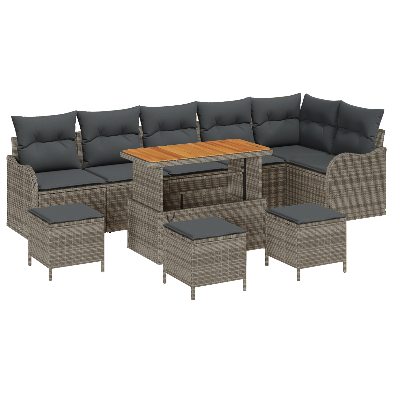Set Divano Giardino  10 Pezzi con Cuscini Grigio Polyrattan Acacia