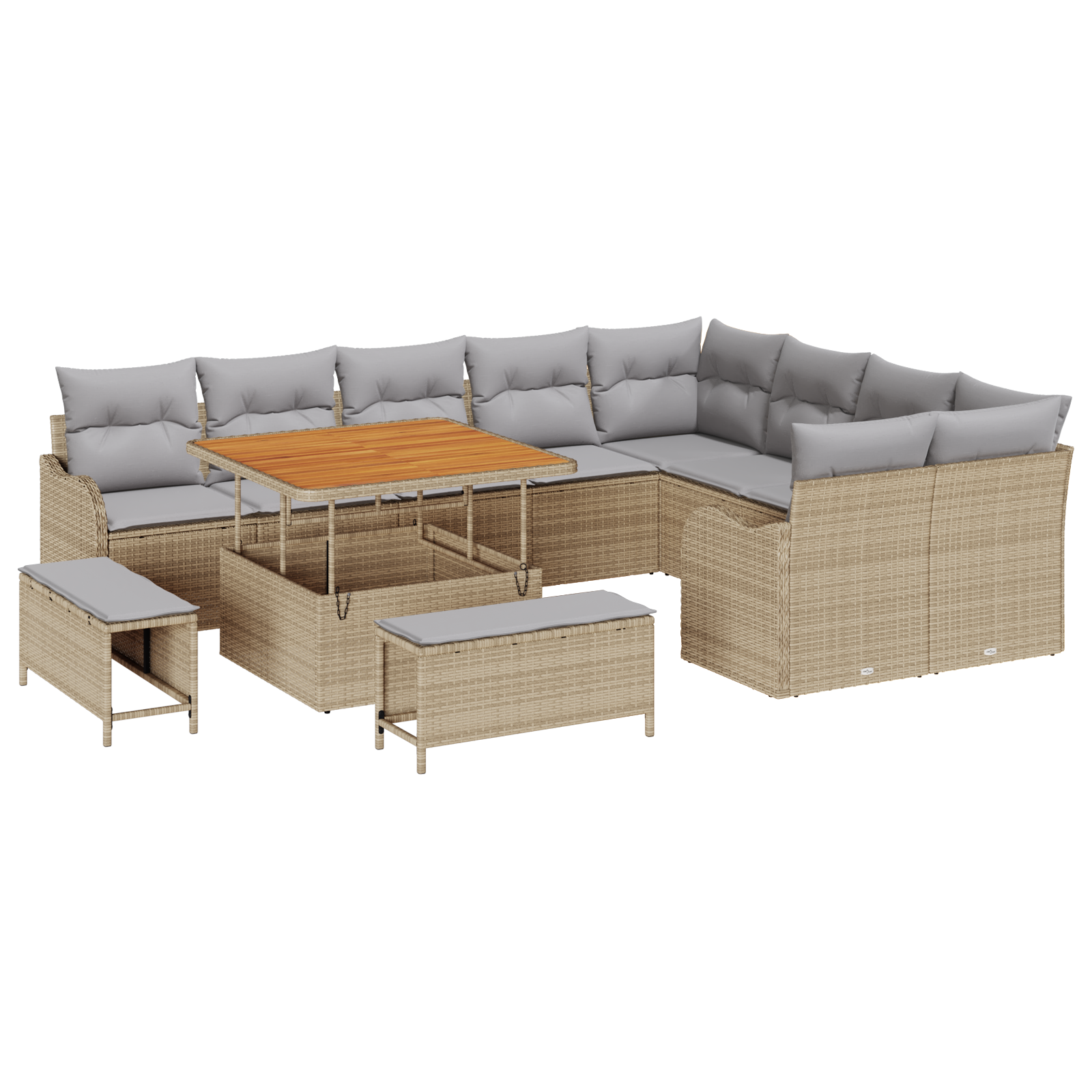 Set Divano da Giardino 12 Pezzi con Cuscini Beige Polyrattan Acacia