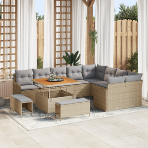 Set Divano da Giardino 12 Pezzi con Cuscini Beige Polyrattan Acacia