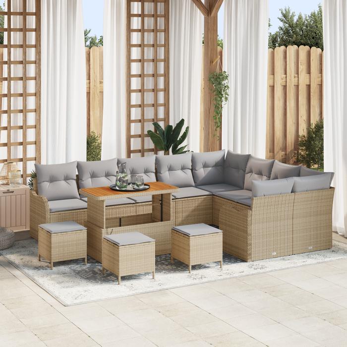 Set di 13 Pezzi di Sofa da Giardino con Cuscini Beige Polyrattan Acacia