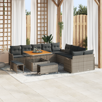 Set da Giardino  13 Pezzi con Cuscini Grigio Rattan Sintetico Acacia