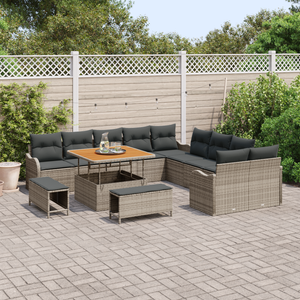 Set da Giardino  13 Pezzi con Cuscini Grigio Rattan Sintetico Acacia