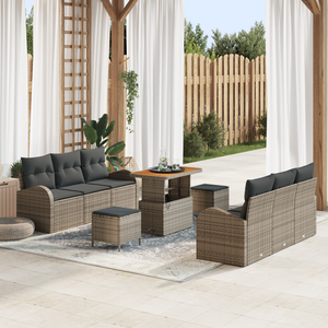 Set di divani da giardino 9 pezzi con cuscini Grigio Rattan Acacia
