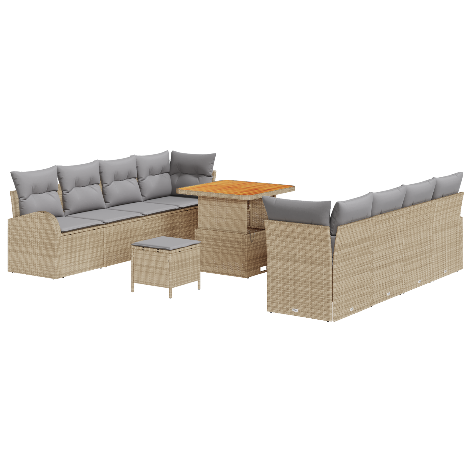 Set di Divano da Giardino 11 Pezzi con Cuscini Beige Polyrattan Acacia