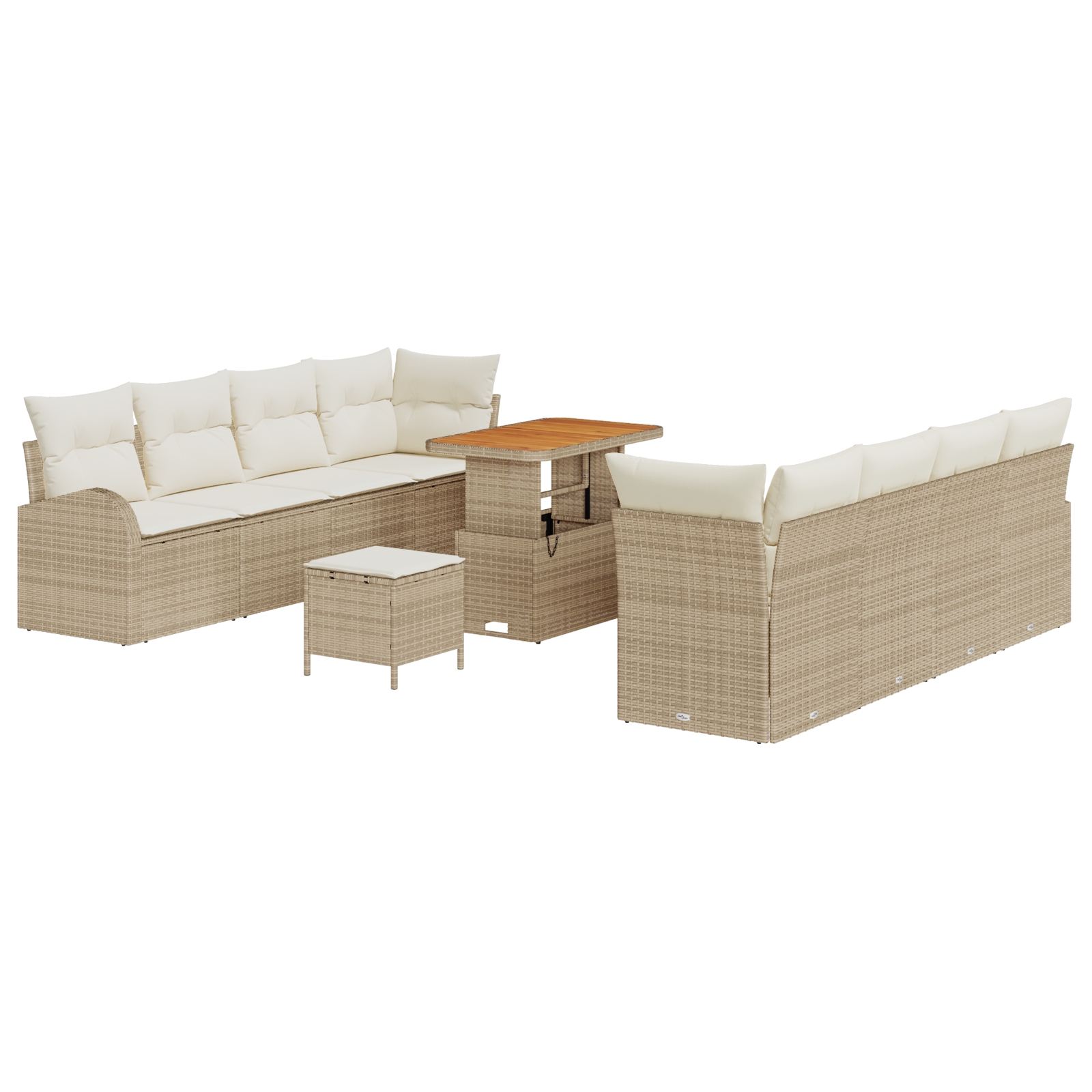 Set di divani da giardino  da 11 pezzi con cuscini beige in rattan sintetico e acacia