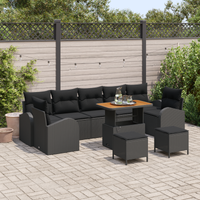 Set Divani da Giardino 10 Pezzi con Cuscini Nero Polyrattan Acacia
